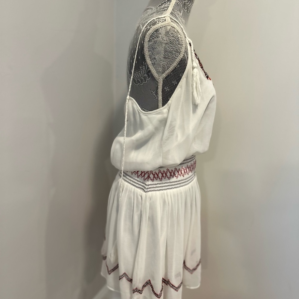 Free People Sz:L White Chiffon Flowy Boho Summer Dress Aztec Tribal Embroidery. - Picture 9 of 15